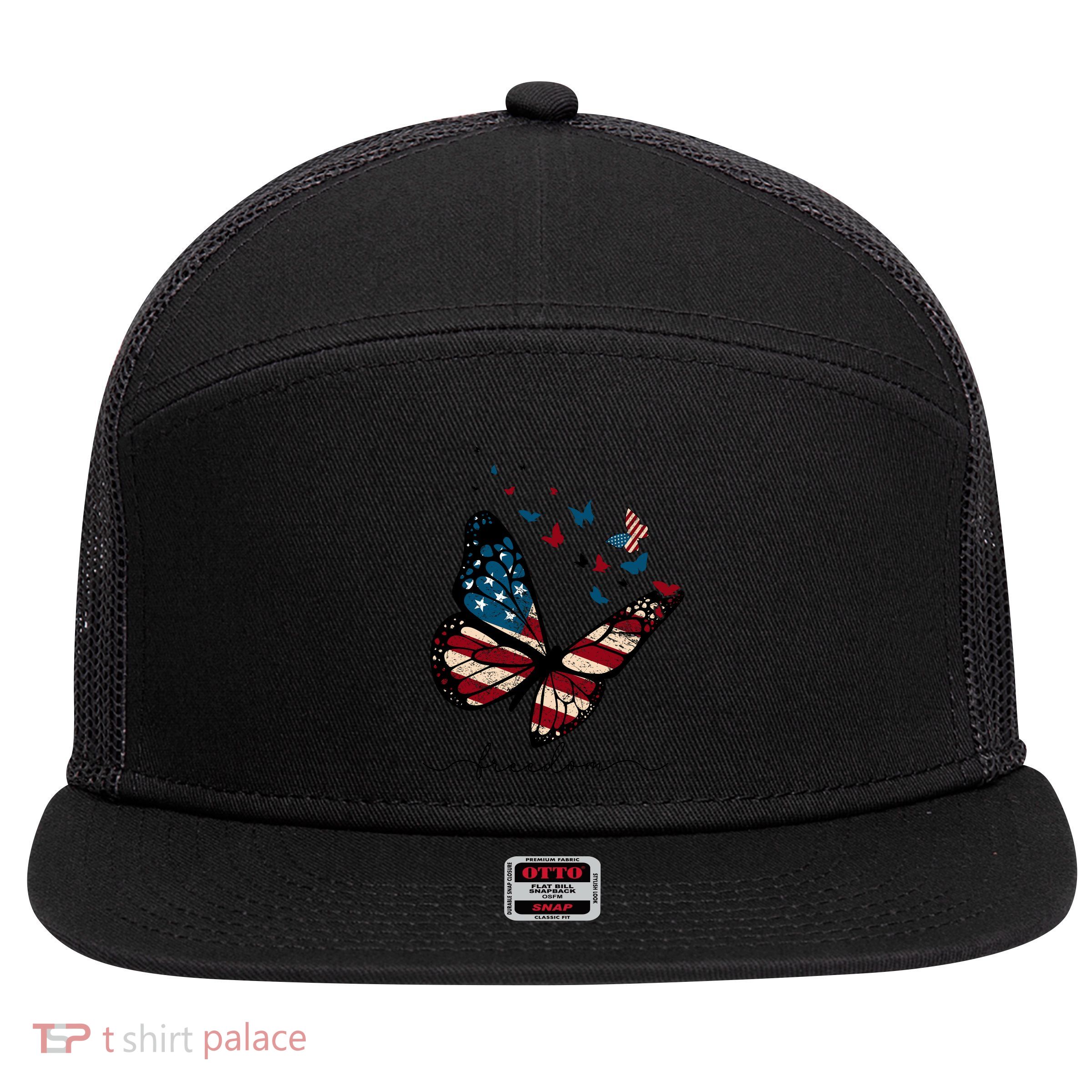 Freedom Butterfly 4th Of July 7 Panel Mesh Trucker Snapback Hat