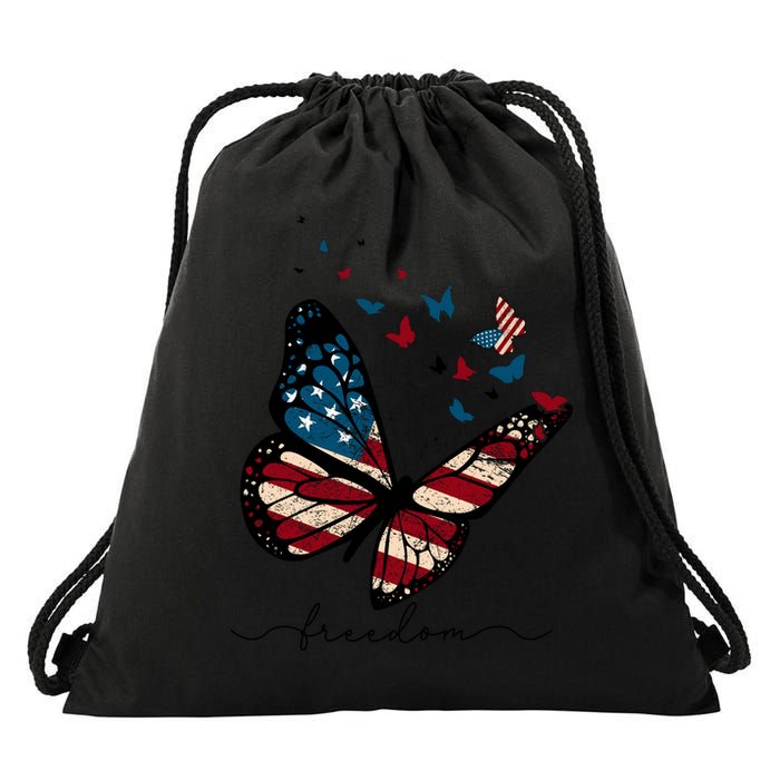 Freedom Butterfly 4th Of July Drawstring Bag