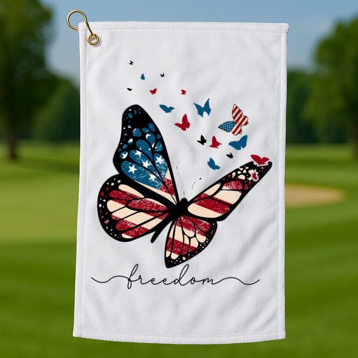 Freedom Butterfly 4th Of July Golf Towel