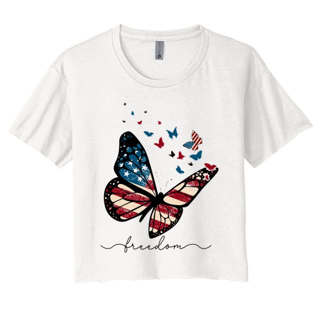 Freedom Butterfly 4th Of July Women's Crop Top Tee