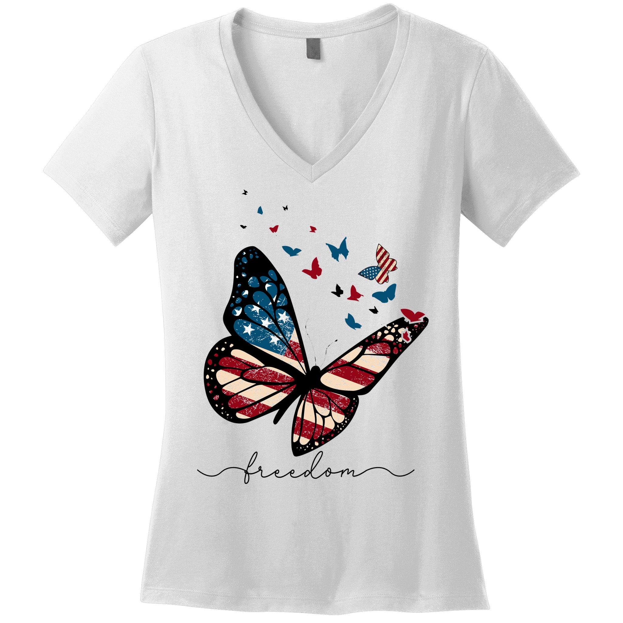 Freedom Butterfly 4th Of July Women's V-Neck T-Shirt