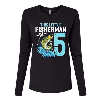 Fishing Birthday 5 Year Old Fisher 5th Bday Womens Cotton Relaxed Long Sleeve T-Shirt