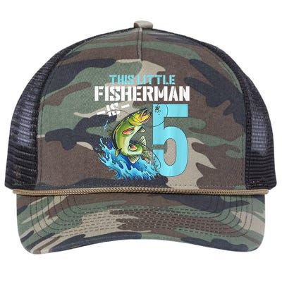 Fishing Birthday 5 Year Old Fisher 5th Bday Retro Rope Trucker Hat Cap