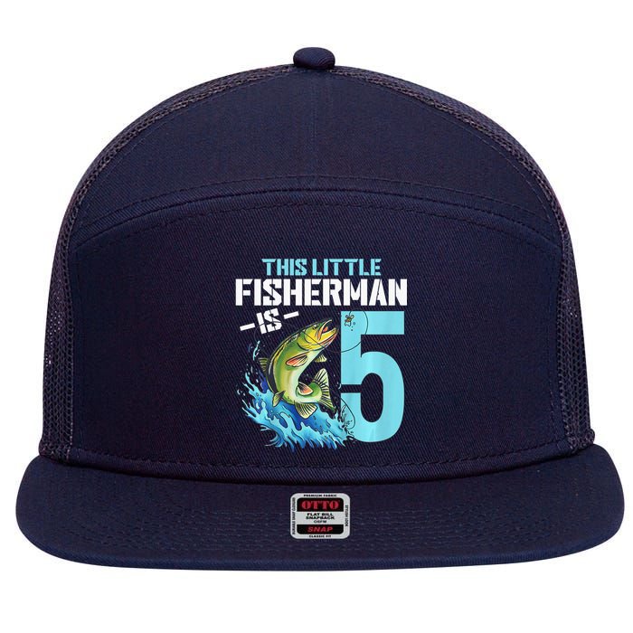 Fishing Birthday 5 Year Old Fisher 5th Bday 7 Panel Mesh Trucker Snapback Hat