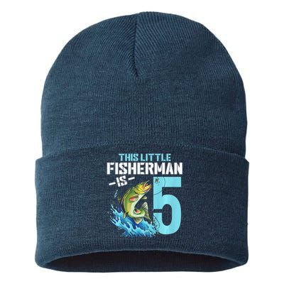 Fishing Birthday 5 Year Old Fisher 5th Bday Sustainable Knit Beanie