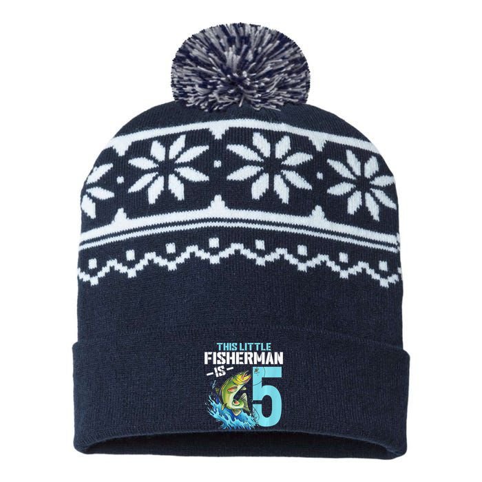 Fishing Birthday 5 Year Old Fisher 5th Bday USA-Made Snowflake Beanie