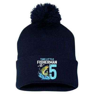 Fishing Birthday 5 Year Old Fisher 5th Bday Pom Pom 12in Knit Beanie