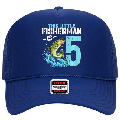 Fishing Birthday 5 Year Old Fisher 5th Bday High Crown Mesh Back Trucker Hat