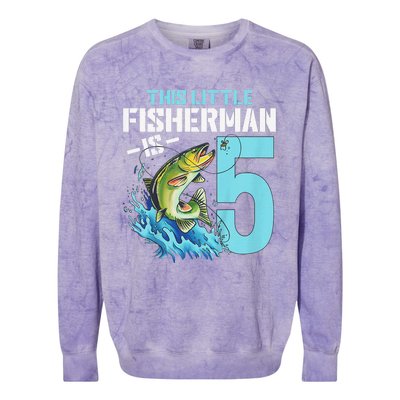 Fishing Birthday 5 Year Old Fisher 5th Bday Colorblast Crewneck Sweatshirt