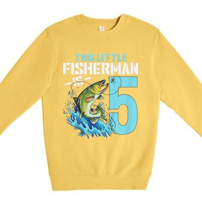 Fishing Birthday 5 Year Old Fisher 5th Bday Premium Crewneck Sweatshirt