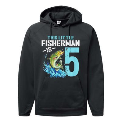 Fishing Birthday 5 Year Old Fisher 5th Bday Performance Fleece Hoodie