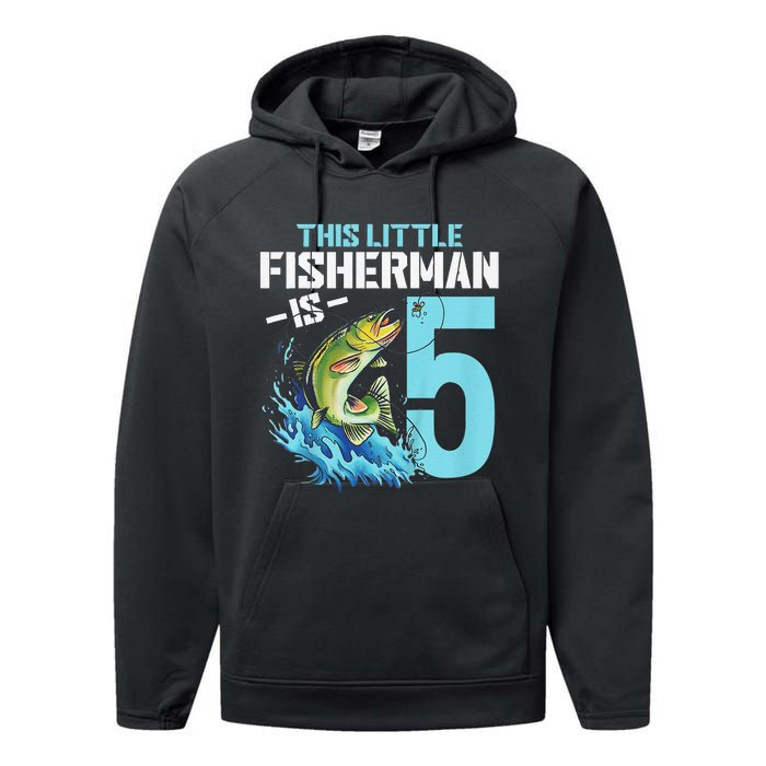 Fishing Birthday 5 Year Old Fisher 5th Bday Performance Fleece Hoodie