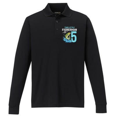 Fishing Birthday 5 Year Old Fisher 5th Bday Performance Long Sleeve Polo