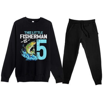 Fishing Birthday 5 Year Old Fisher 5th Bday Premium Crewneck Sweatsuit Set