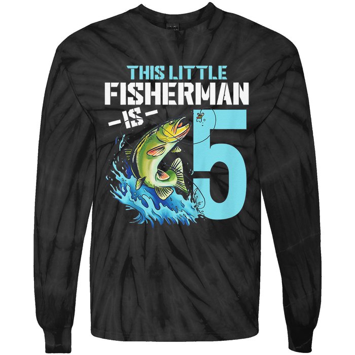 Fishing Birthday 5 Year Old Fisher 5th Bday Tie-Dye Long Sleeve Shirt