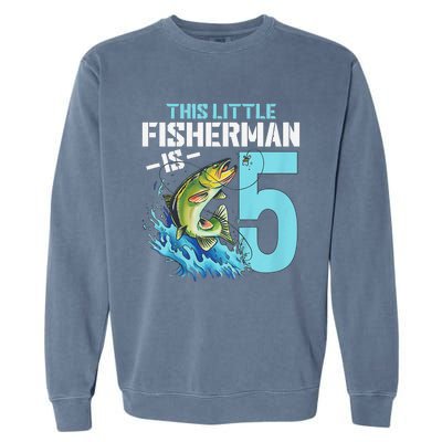 Fishing Birthday 5 Year Old Fisher 5th Bday Garment-Dyed Sweatshirt