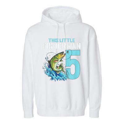 Fishing Birthday 5 Year Old Fisher 5th Bday Garment-Dyed Fleece Hoodie