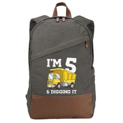 Funny Birthday 5 Five Construction Truck Party 5th Birthday Gift Cotton Canvas Backpack