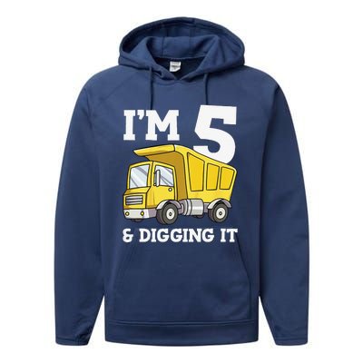 Funny Birthday 5 Five Construction Truck Party 5th Birthday Gift Performance Fleece Hoodie