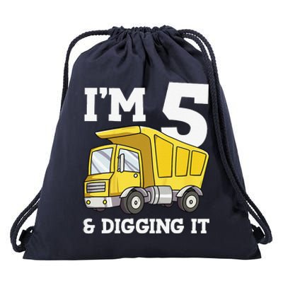 Funny Birthday 5 Five Construction Truck Party 5th Birthday Gift Drawstring Bag