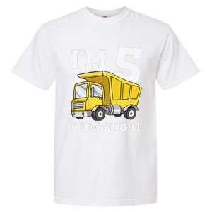 Funny Birthday 5 Five Construction Truck Party 5th Birthday Gift Garment-Dyed Heavyweight T-Shirt