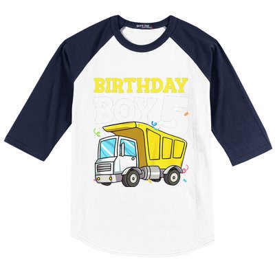 Funny Birthday 5 Five Construction Truck Party 5th Birthday Baseball Sleeve Shirt