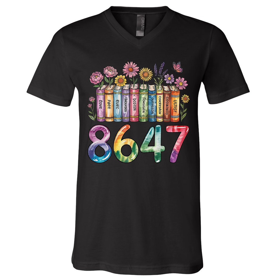 Floral Bookshelf 8647 Inclusion And Love Teacher V-Neck T-Shirt