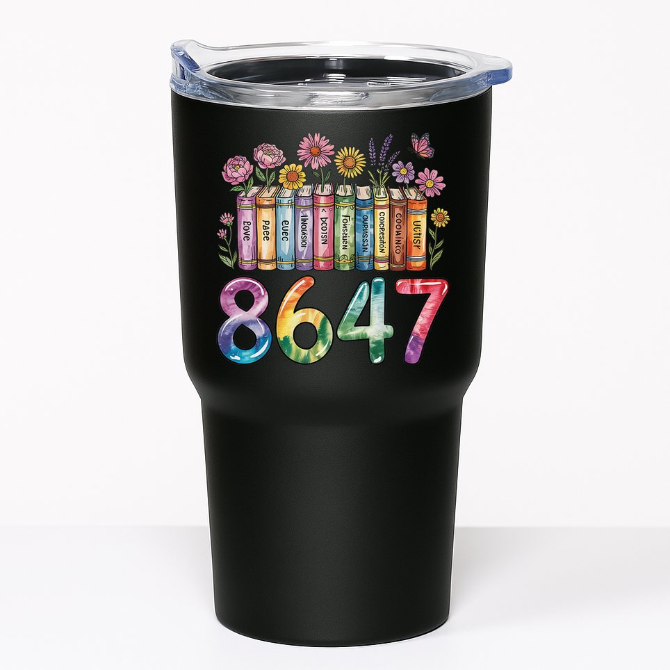 Floral Bookshelf 8647 Inclusion And Love Teacher Tumbler