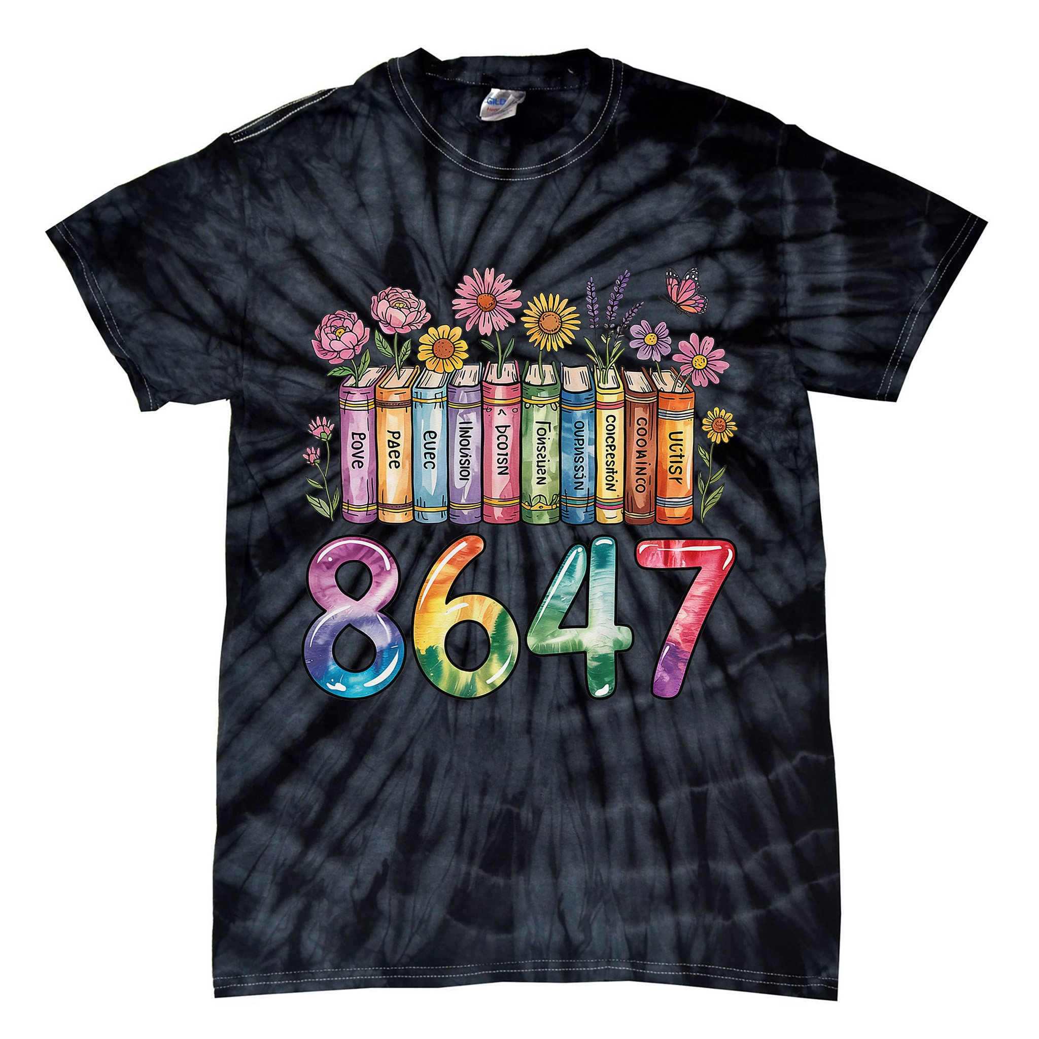 Floral Bookshelf 8647 Inclusion And Love Teacher Tie-Dye T-Shirt