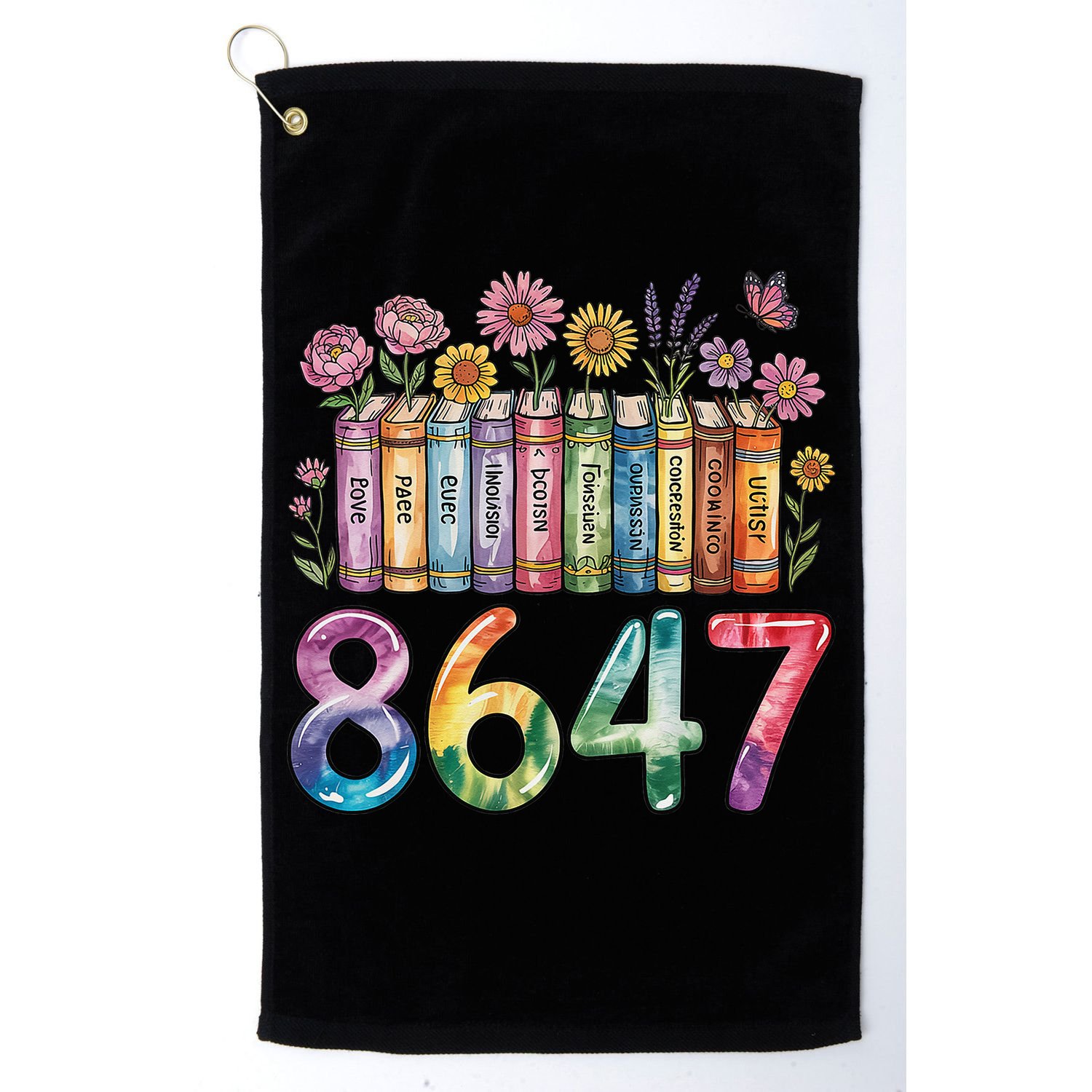 Floral Bookshelf 8647 Inclusion And Love Teacher Golf Towel