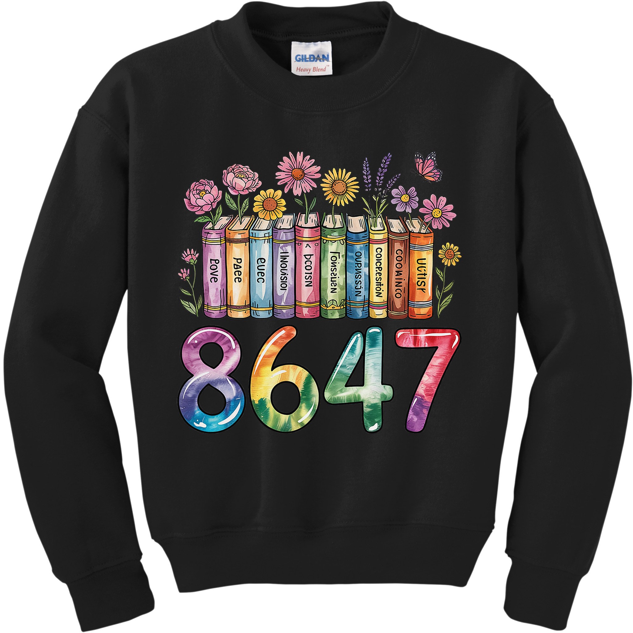 Floral Bookshelf 8647 Inclusion And Love Teacher Kids Sweatshirt