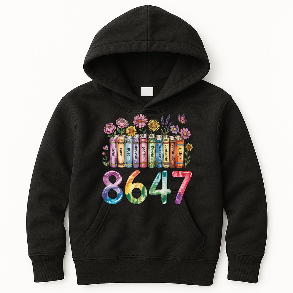 Floral Bookshelf 8647 Inclusion And Love Teacher Kids Hoodie