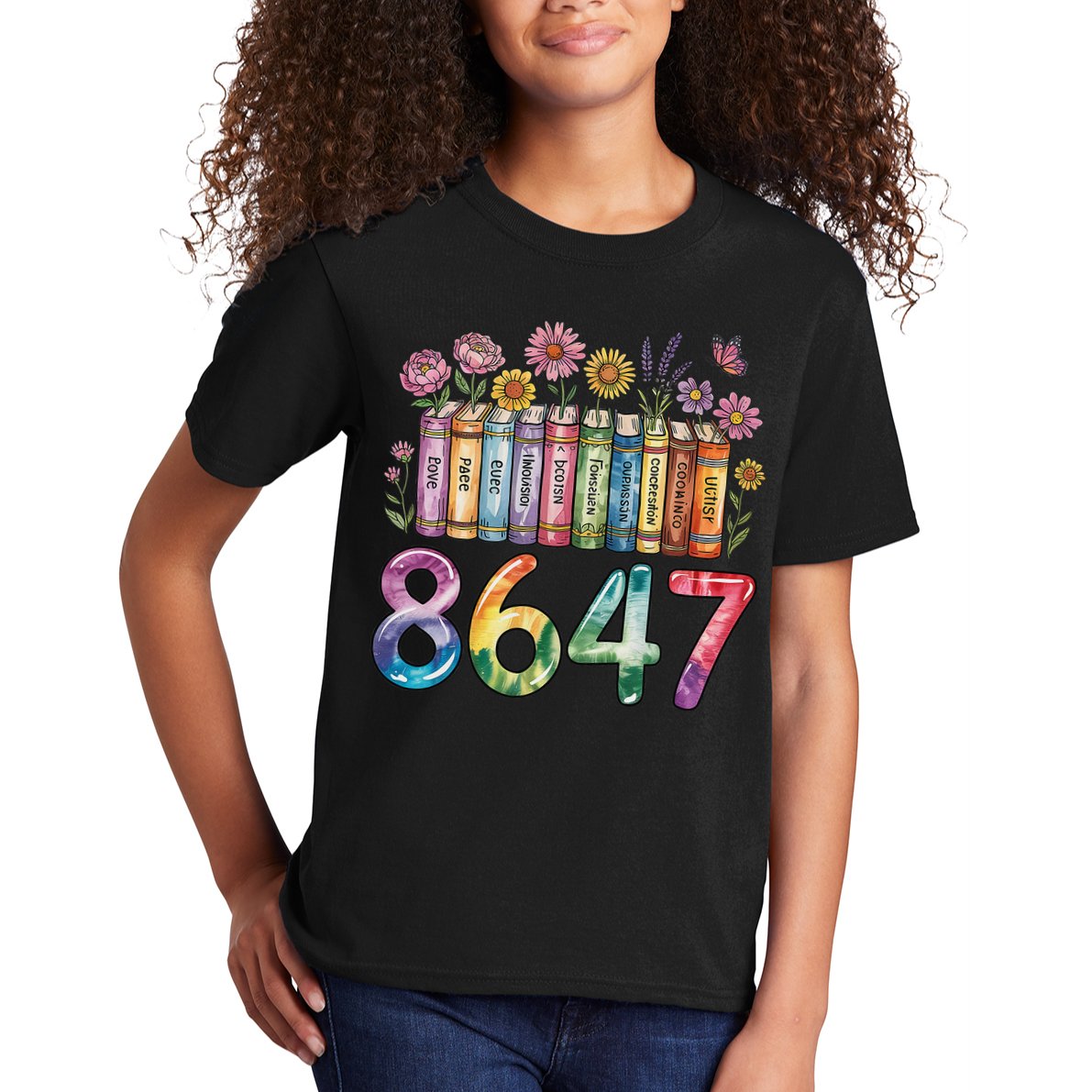 Floral Bookshelf 8647 Inclusion And Love Teacher Kids T-Shirt