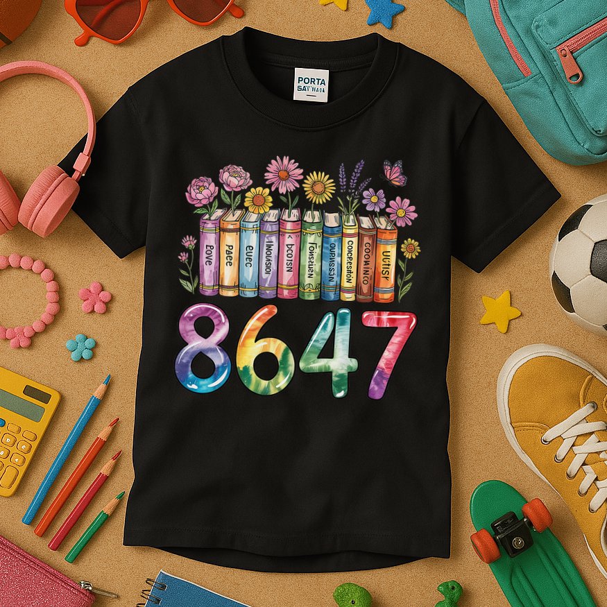 Floral Bookshelf 8647 Inclusion And Love Teacher Kids T-Shirt