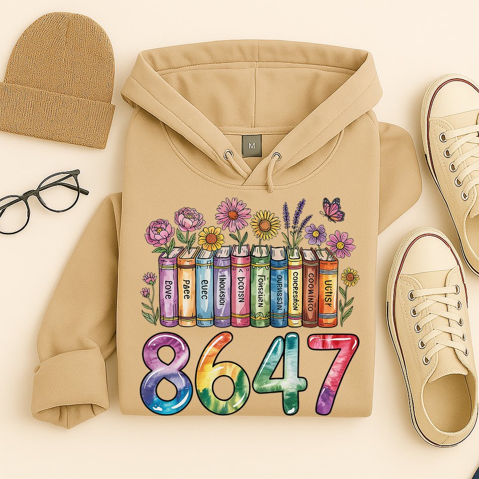 Floral Bookshelf 8647 Inclusion And Love Teacher Hoodie