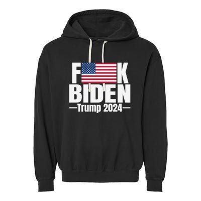 Fuck Biden American Flag Trump 2024 Garment-Dyed Fleece Hoodie