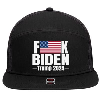 Fuck Biden American Flag Trump 2024 7 Panel Mesh Trucker Snapback Hat