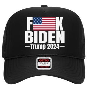 Fuck Biden American Flag Trump 2024 High Crown Mesh Back Trucker Hat