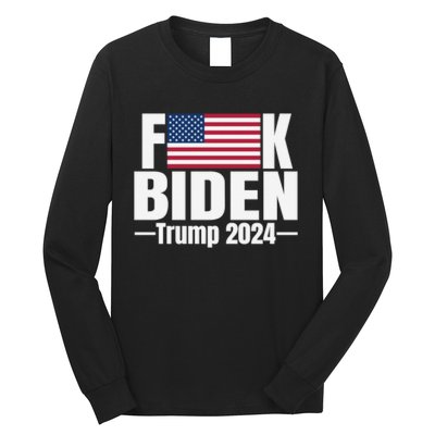 Fuck Biden American Flag Trump 2024 Long Sleeve Shirt