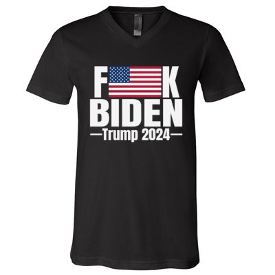 Fuck Biden American Flag Trump 2024 V-Neck T-Shirt