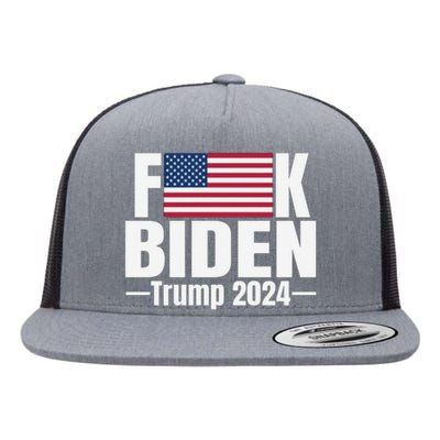 Fuck Biden American Flag Trump 2024 Flat Bill Trucker Hat