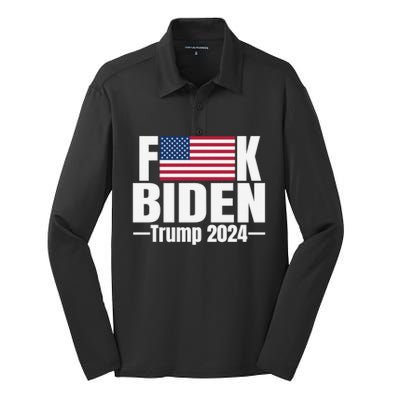 Fuck Biden American Flag Trump 2024 Silk Touch Performance Long Sleeve Polo