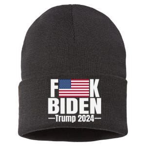 Fuck Biden American Flag Trump 2024 Sustainable Knit Beanie