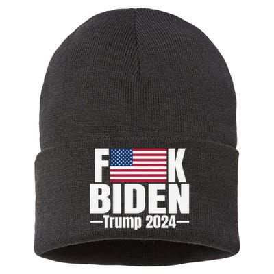 Fuck Biden American Flag Trump 2024 Sustainable Knit Beanie