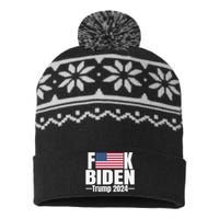 Fuck Biden American Flag Trump 2024 USA-Made Snowflake Beanie