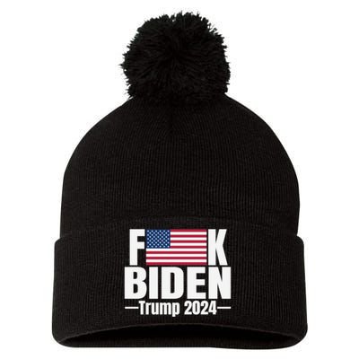 Fuck Biden American Flag Trump 2024 Pom Pom 12in Knit Beanie