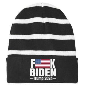 Fuck Biden American Flag Trump 2024 Striped Beanie with Solid Band