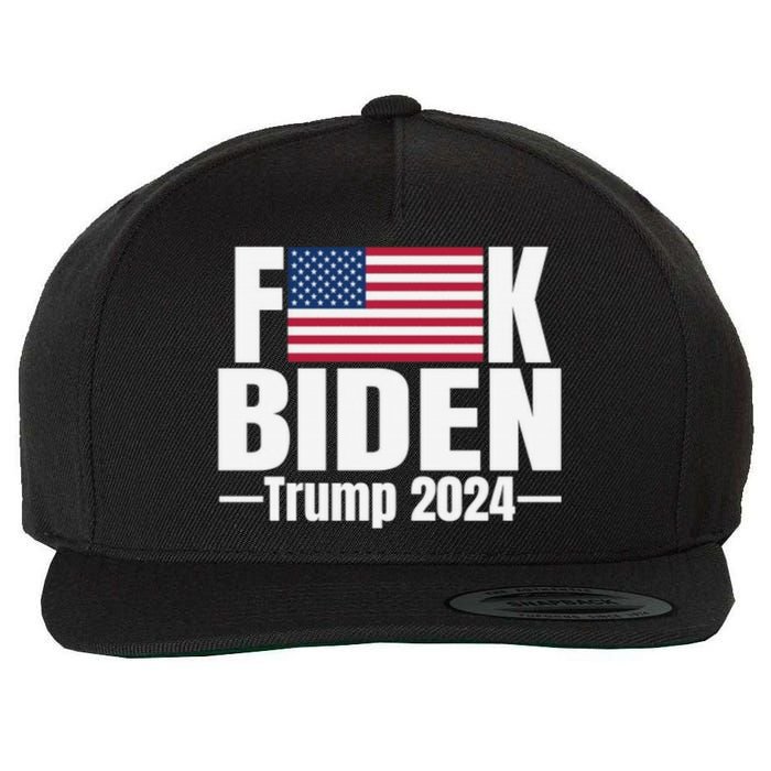 Fuck Biden American Flag Trump 2024 Wool Snapback Cap