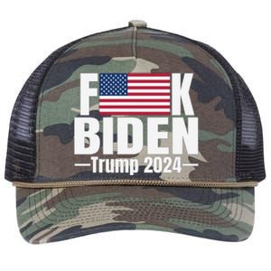 Fuck Biden American Flag Trump 2024 Retro Rope Trucker Hat Cap