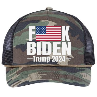 Fuck Biden American Flag Trump 2024 Retro Rope Trucker Hat Cap